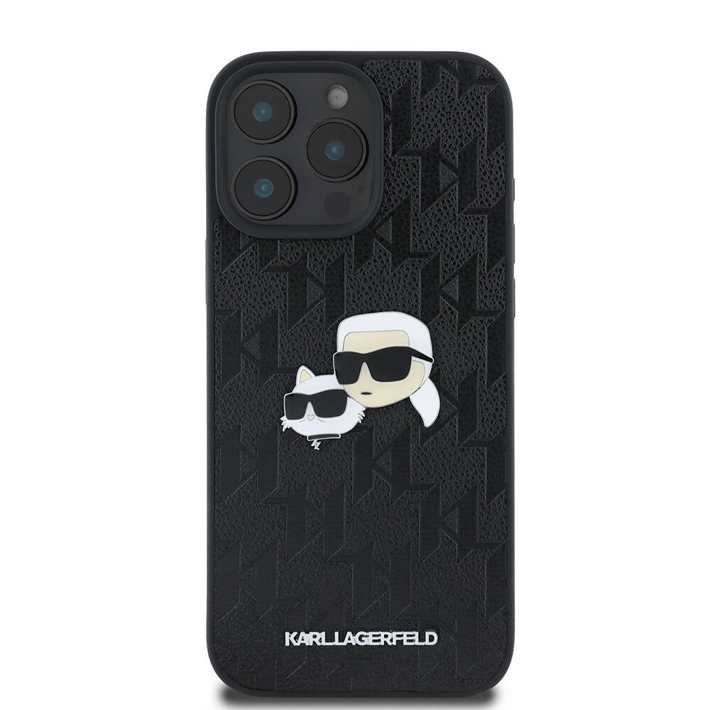 Apple iPhone 16 Pro Max Case Karl Lagerfeld Original Licensed K&C Heads Monogram Pin Cover Black