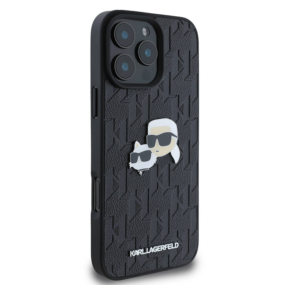 Apple iPhone 16 Pro Max Case Karl Lagerfeld Original Licensed K&C Heads Monogram Pin Cover Black