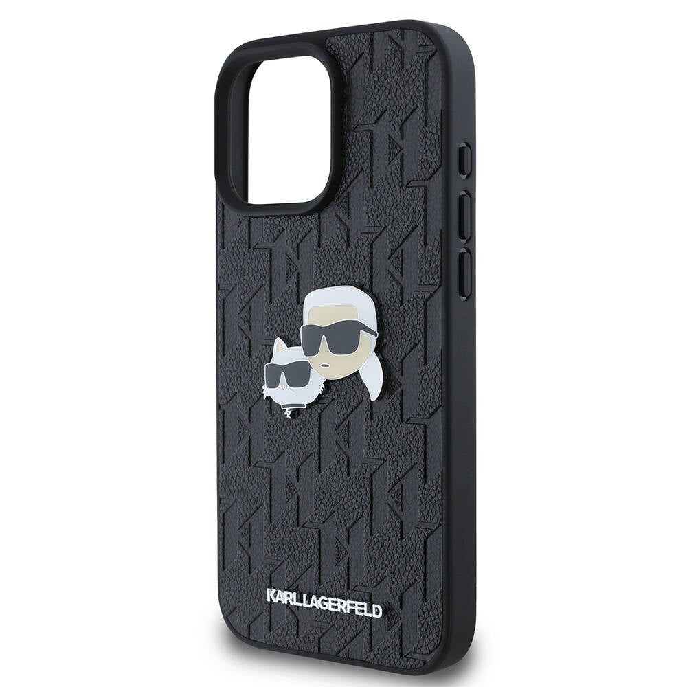 Apple iPhone 16 Pro Max Case Karl Lagerfeld Original Licensed K&C Heads Monogram Pin Cover Black