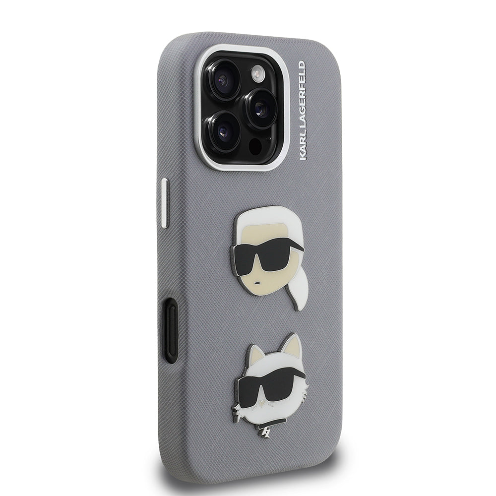 Apple iPhone 16 Pro Max Case Karl Lagerfeld Original Licensed K&C Heads Pin Cover Black
