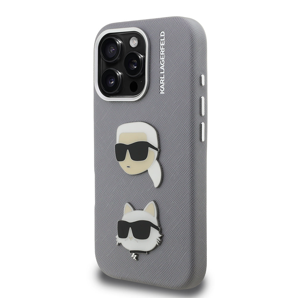 Apple iPhone 16 Pro Max Case Karl Lagerfeld Original Licensed K&C Heads Pin Cover Gray