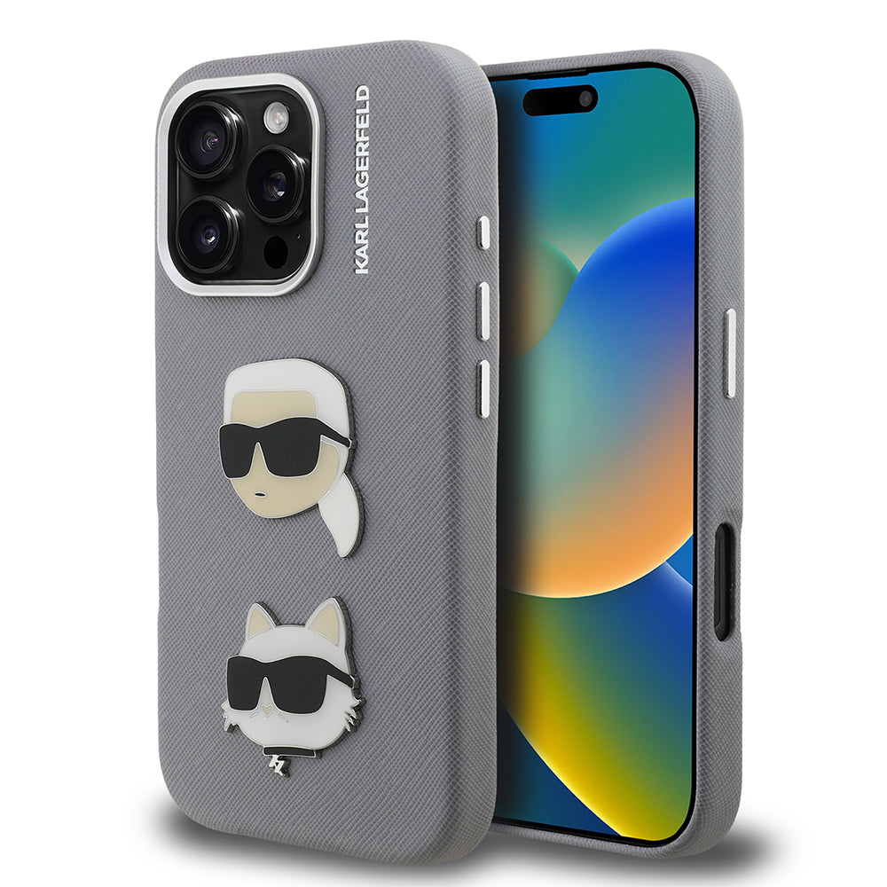Apple iPhone 16 Pro Max Case Karl Lagerfeld Original Licensed K&C Heads Pin Cover Black