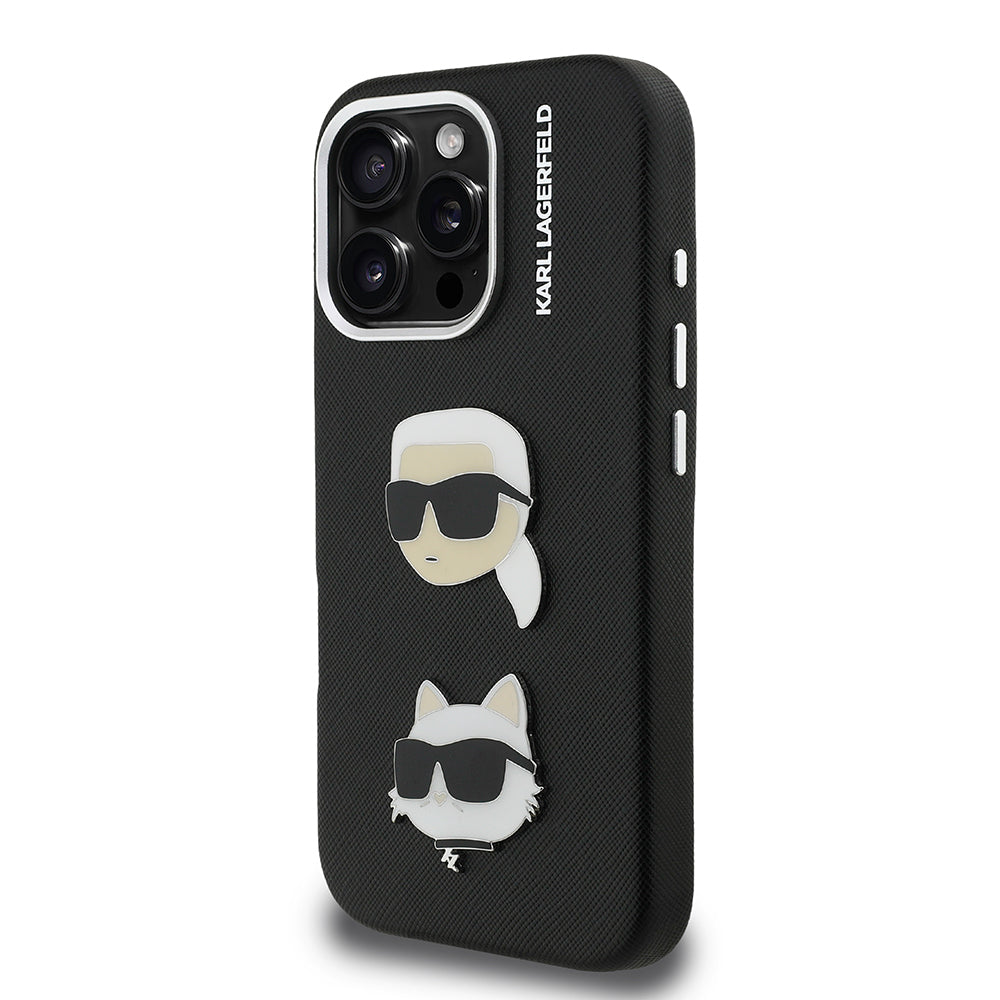 Apple iPhone 16 Pro Max Case Karl Lagerfeld Original Licensed K&C Heads Pin Cover Black