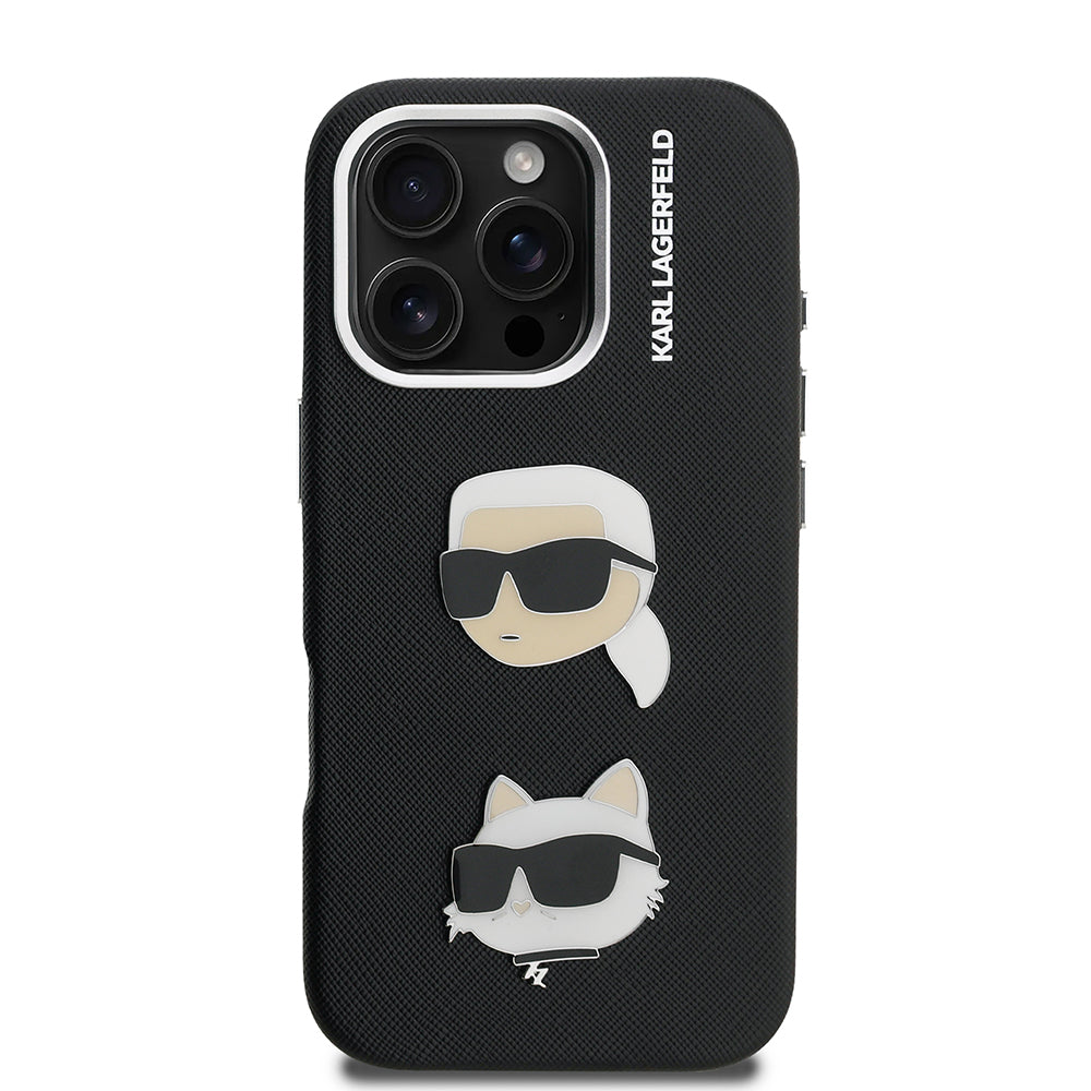 Apple iPhone 16 Pro Max Case Karl Lagerfeld Original Licensed K&C Heads Pin Cover Black