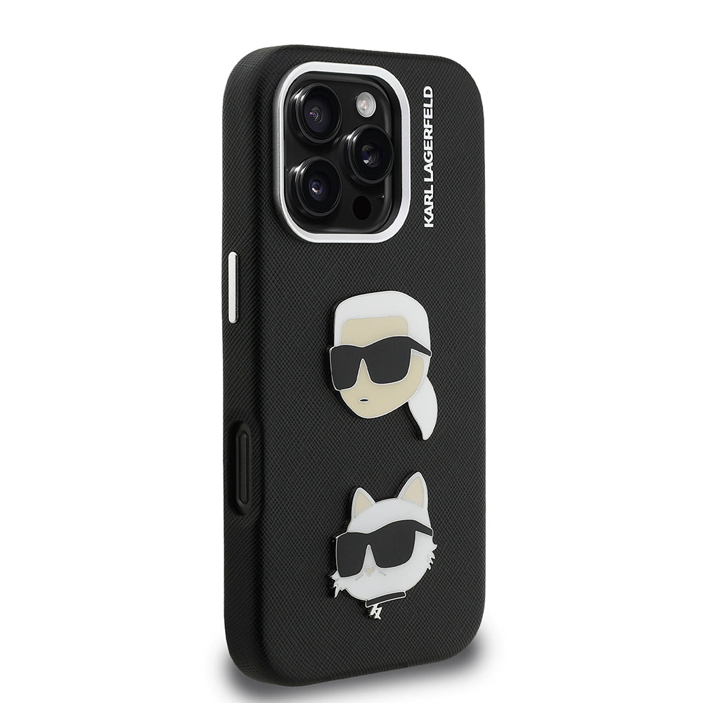 Apple iPhone 16 Pro Max Case Karl Lagerfeld Original Licensed K&C Heads Pin Cover Black