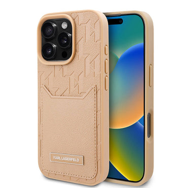 Apple iPhone 16 Pro Max Case Karl Lagerfeld Original Licensed KL Patterned Card Holder Monogram Cover Brown
