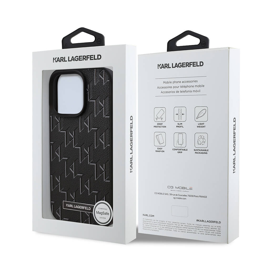 Apple iPhone 16 Pro Max Case Karl Lagerfeld Original Licensed M-safe Charging Feature KL Printed Hot Stamp Cover Cream