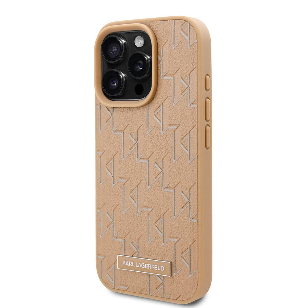 Apple iPhone 16 Pro Max Case Karl Lagerfeld Original Licensed M-safe Charging Feature KL Printed Hot Stamp Cover Cream