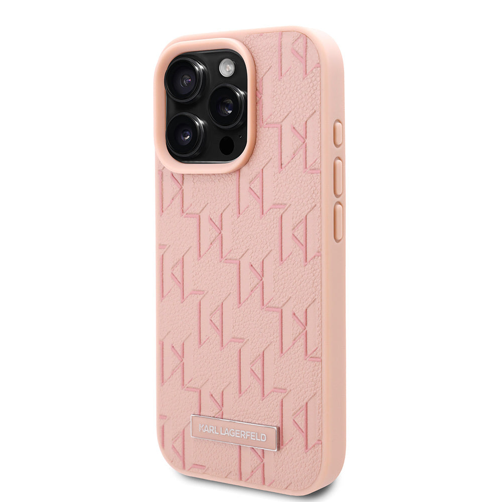 Apple iPhone 16 Pro Max Case Karl Lagerfeld Original Licensed M-safe Charging Feature KL Printed Hot Stamp Cover Cream
