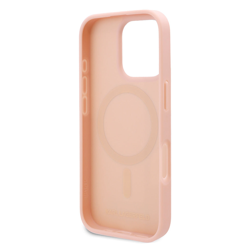 Apple iPhone 16 Pro Max Case Karl Lagerfeld Original Licensed M-safe Charging Feature KL Printed Hot Stamp Cover Cream