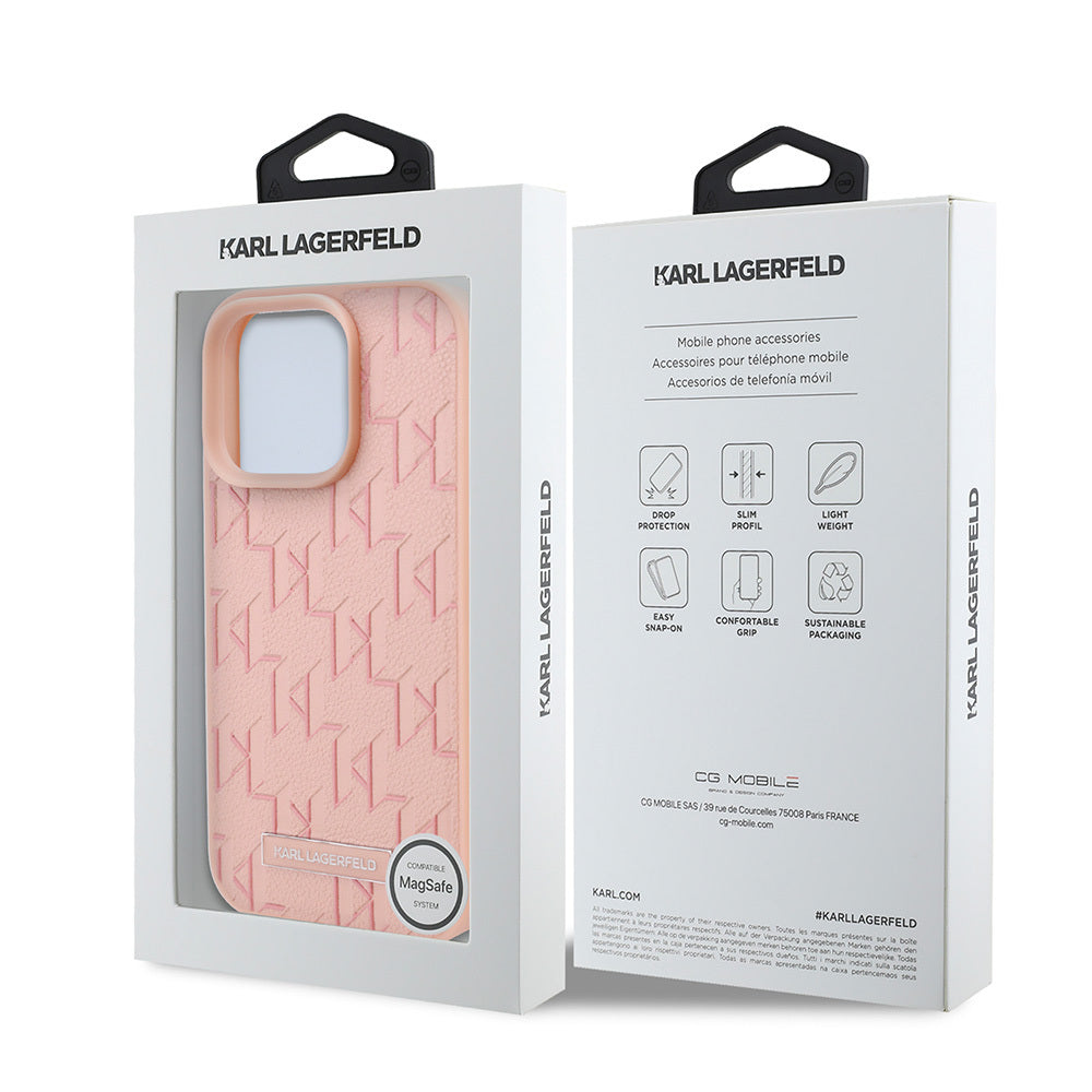 Apple iPhone 16 Pro Max Case Karl Lagerfeld Original Licensed M-safe Charging Feature KL Printed Hot Stamp Cover Pink