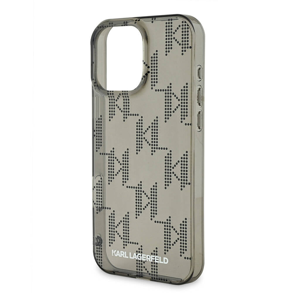 Apple iPhone 16 Pro Max Case Karl Lagerfeld Original Licensed KL Patterned Transparent Wrist Strap Rope Classic Logo Cover Black
