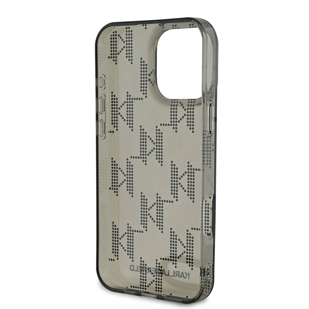 Apple iPhone 16 Pro Max Case Karl Lagerfeld Original Licensed KL Patterned Transparent Wrist Strap Rope Classic Logo Cover Black