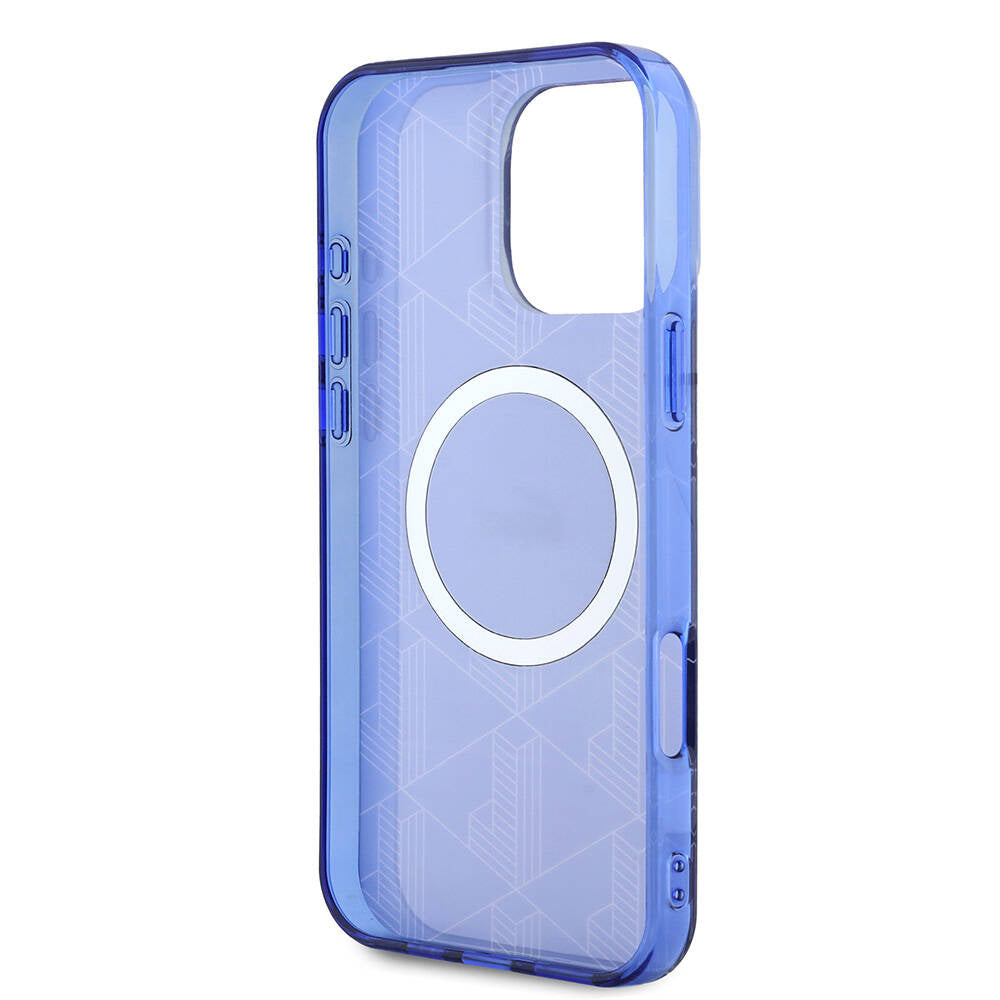 Apple iPhone 16 Pro Max Case Lacoste Original Licensed M-Safe Charging Feature IML Printed Silver Crocodile Logo Monogram Cover Navy Blue