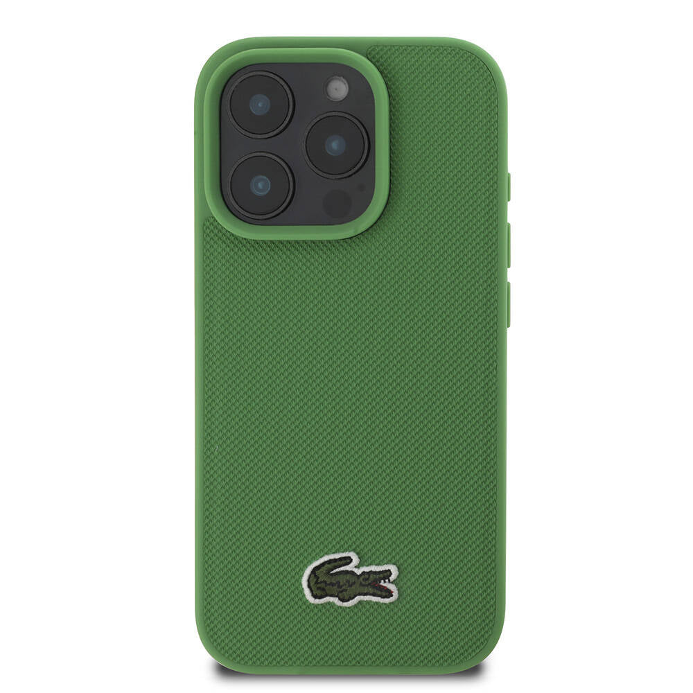 Apple iPhone 16 Pro Max Case Lacoste Original Licensed PU Pique Patterned Back Surface Iconic Crocodile Woven Logo Cover Dark Green