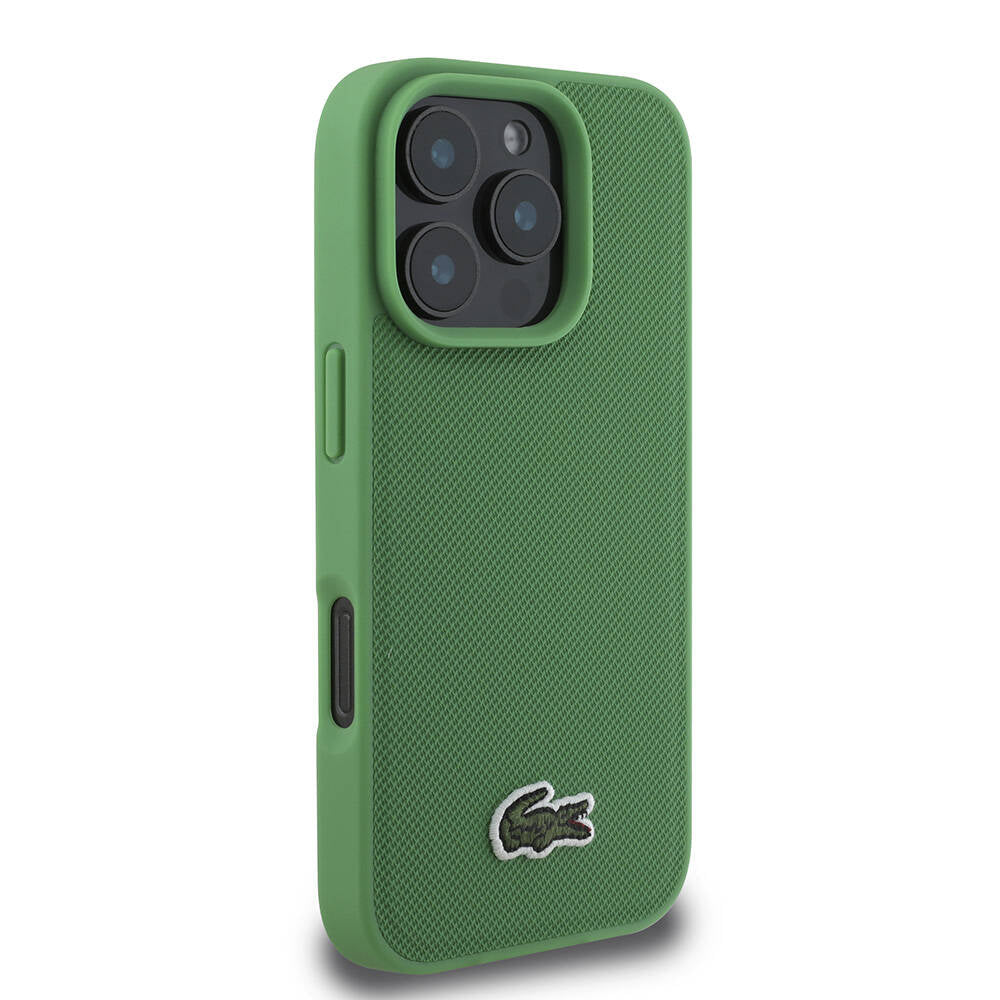 Apple iPhone 16 Pro Max Case Lacoste Original Licensed PU Pique Patterned Back Surface Iconic Crocodile Woven Logo Cover Dark Green