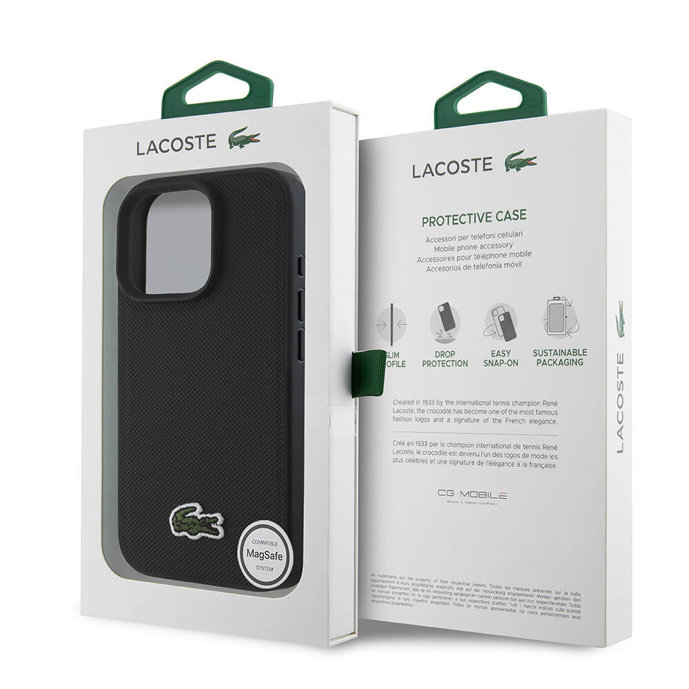 Apple iPhone 16 Pro Max Case Lacoste Original Licensed PU Pique Patterned Back Surface Iconic Crocodile Woven Logo Cover Dark Green