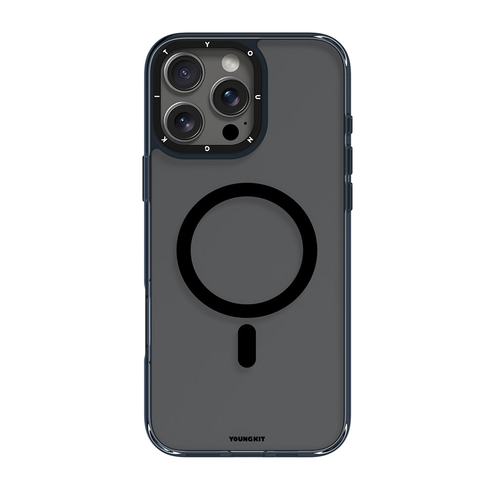 Apple iPhone 16 Pro Max Case M-safe Charging Feature Glass Back Surface TPU Youngkit Gemstone Clear Series Cover Black