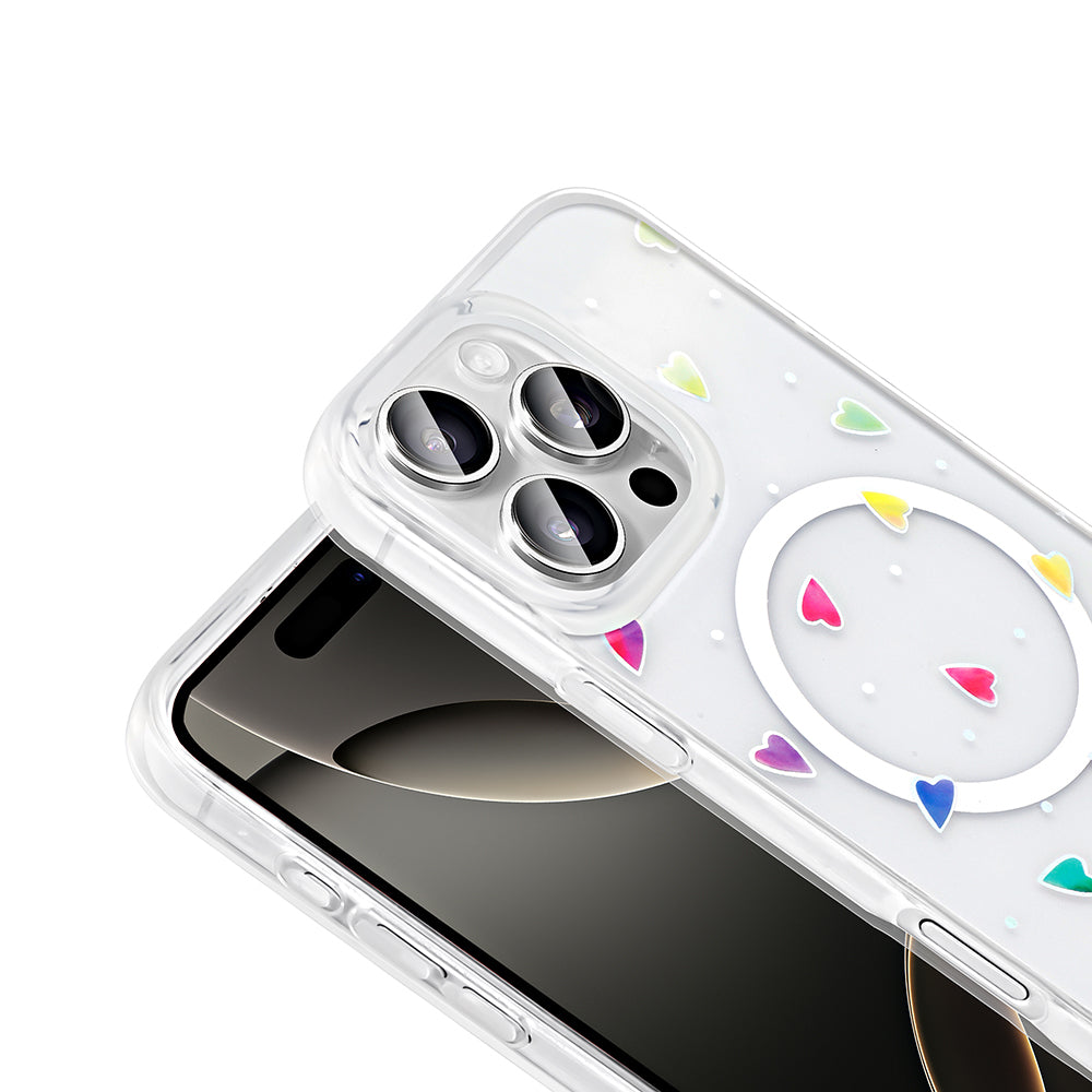 Apple iPhone 16 Pro Max Kılıf M-Safe Şarj Özellikli Şeffaf Zore Folk Sert Kapak Çilek