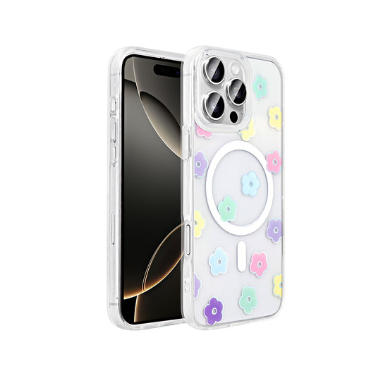 Apple iPhone 16 Pro Max Kılıf M-Safe Şarj Özellikli Şeffaf Zore Folk Sert Kapak