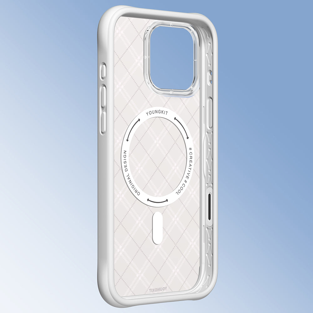 Apple iPhone 16 Pro Max Kılıf M-safe Şarj Özellikli Youngkit Argyle Serisi Kapak Açık Yeşil