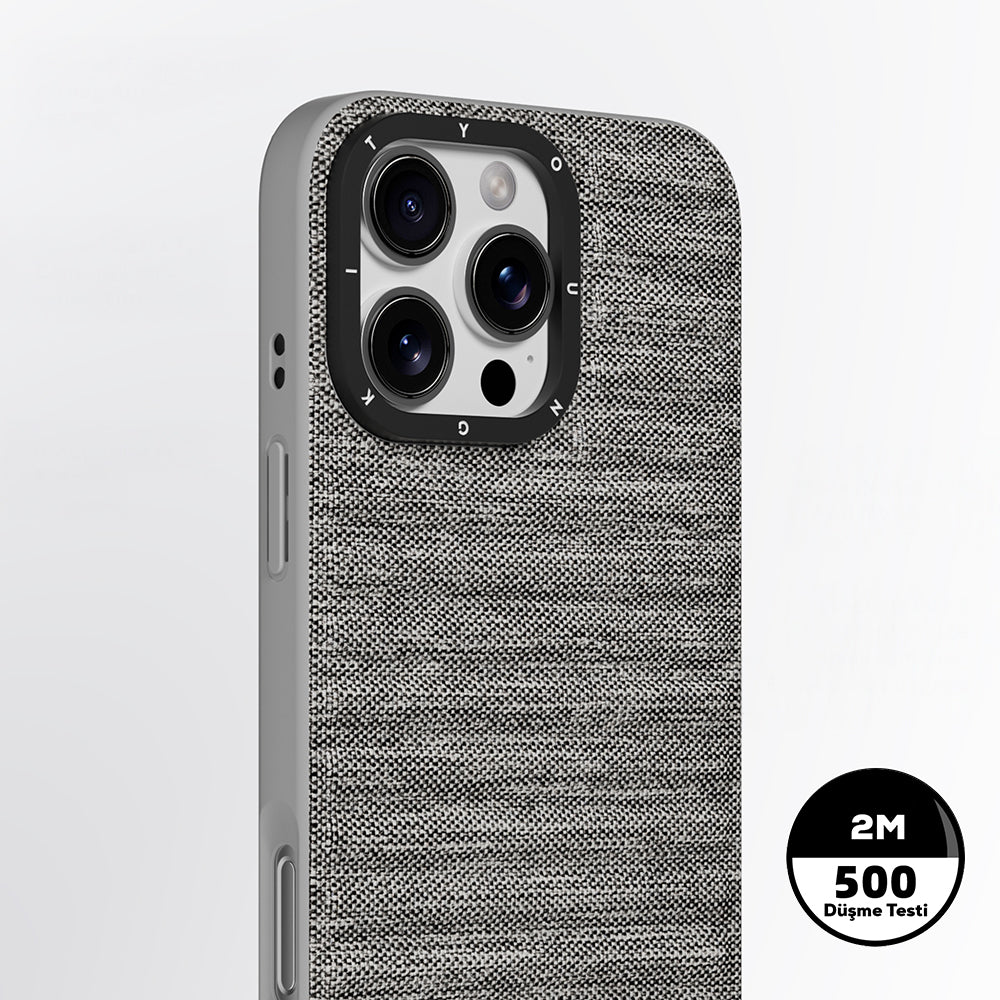 Apple iPhone 16 Pro Max Kılıf M-safe Şarj Özellikli Youngkit Canvas Serisi Kapak Gri
