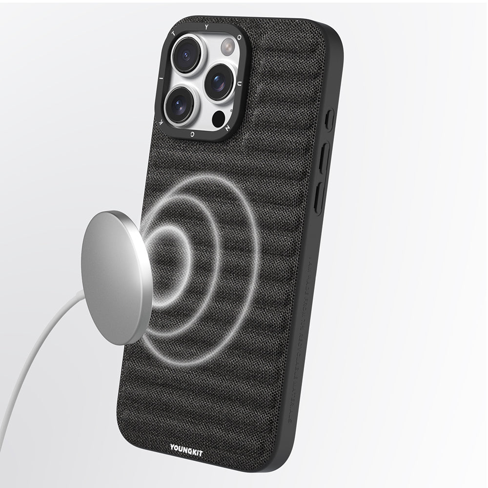 Apple iPhone 16 Pro Max Kılıf M-safe Şarj Özellikli Youngkit Canvas Serisi Kapak Siyah
