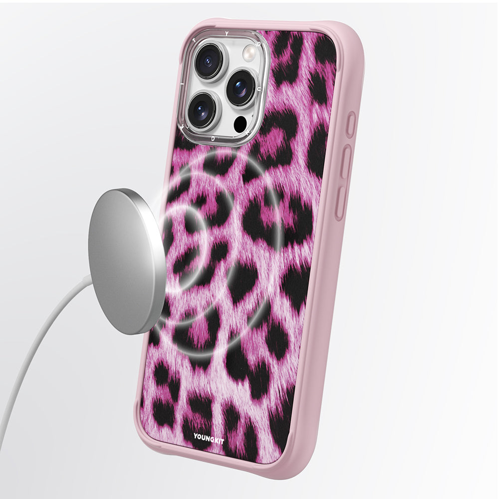 Apple iPhone 16 Pro Max Kılıf M-safe Şarj Özellikli Youngkit Leopard Serisi Kapak Kahverengi