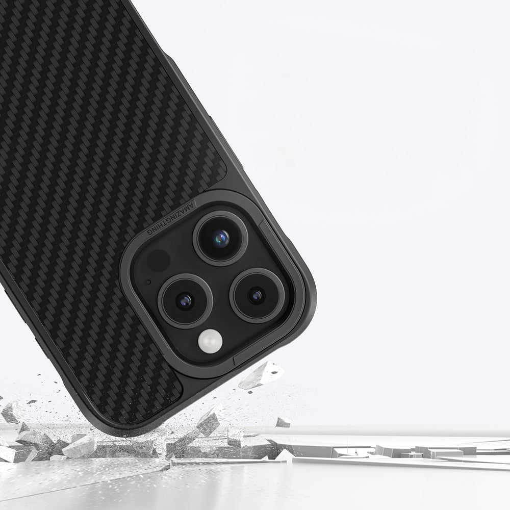 Apple iPhone 16 Pro Max Case M-safe Charging Feature 1500D Aramid Fiber Amazingthing Titan Max Series Cover Black