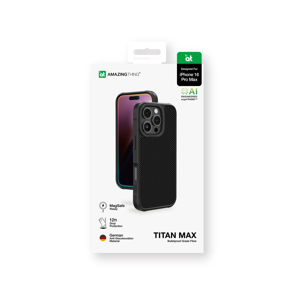 Apple iPhone 16 Pro Max Case M-safe Charging Feature 1500D Aramid Fiber Amazingthing Titan Max Series Cover Black