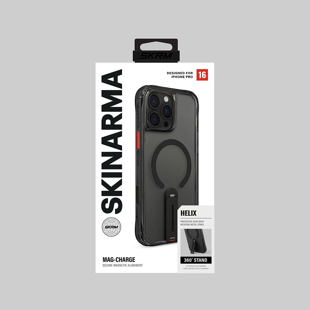 Apple iPhone 16 Pro Max Case M-safe Charging Feature 360 Degree Rotating Stand Skinarma Helix Cover Transparent