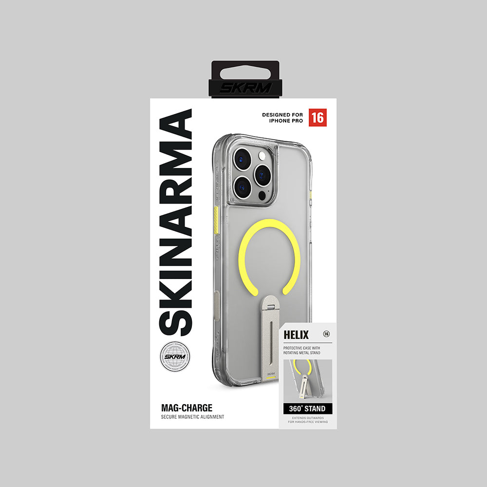 Apple iPhone 16 Pro Max Case with M-safe Charging Feature, 360 Degree Rotating Stand, Skinarma Helix Cover, Titanium