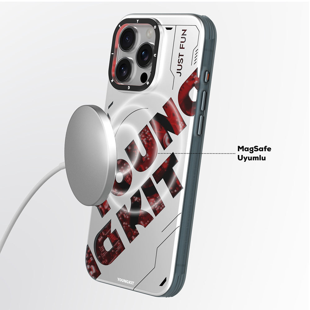 Apple iPhone 16 Pro Max Kılıf M-safe Şarj Özellikli Airbagli Çift Katmanlı Youngkit Future Serisi Kapak Mavi
