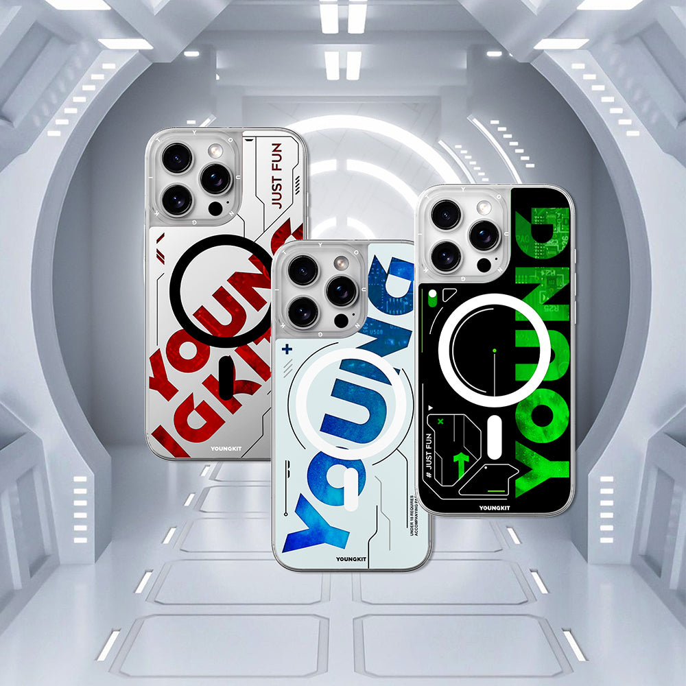 Apple iPhone 16 Pro Max Kılıf M-safe Şarj Özellikli Airbagli Çift Katmanlı Youngkit Future Streamer Serisi Kapak Mavi