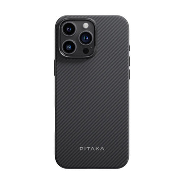 Apple iPhone 16 Pro Max Kılıf M-safe Şarj Özellikli Aramid Fiber Pitaka Military-Grade Classic Serisi Black-Grey Twill Kapak Siyah