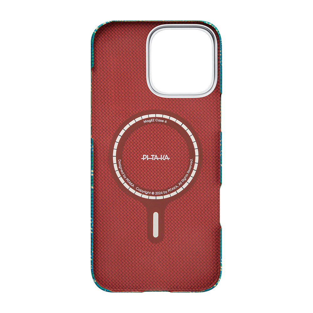Apple iPhone 16 Pro Max Kılıf M-safe Şarj Özellikli Aramid Fiber Pitaka Tactile Woven Monogram Serisi Kapak Kırmızı