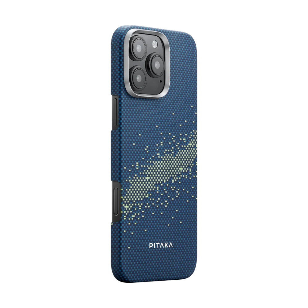 Apple iPhone 16 Pro Max Kılıf M-safe Şarj Özellikli Aramid Fiber Pitaka Tactile Woven Starpeak Serisi Milky Way Galaxy Kapak Mavi
