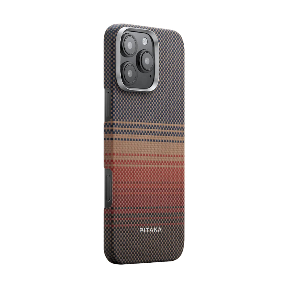 Apple iPhone 16 Pro Max Kılıf M-safe Şarj Özellikli Aramid Fiber Pitaka Tactile Woven Sunset-Moonrise Serisi Sunset Kapak Kahverengi