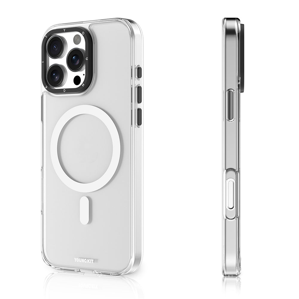Apple iPhone 16 Pro Max Kılıf M-safe Şarj Özellikli Cam Arka Yüzey TPU Youngkit Gemstone Serisi Kapak Şeffaf