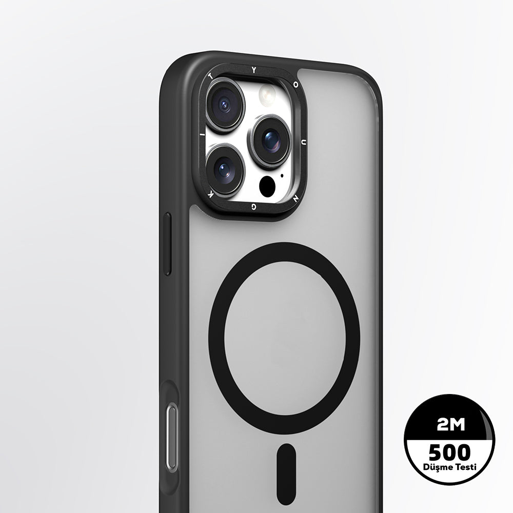 Apple iPhone 16 Pro Max Kılıf M-safe Şarj Özellikli Cam Arka Yüzey TPU Youngkit Gemstone Serisi Kapak Gold