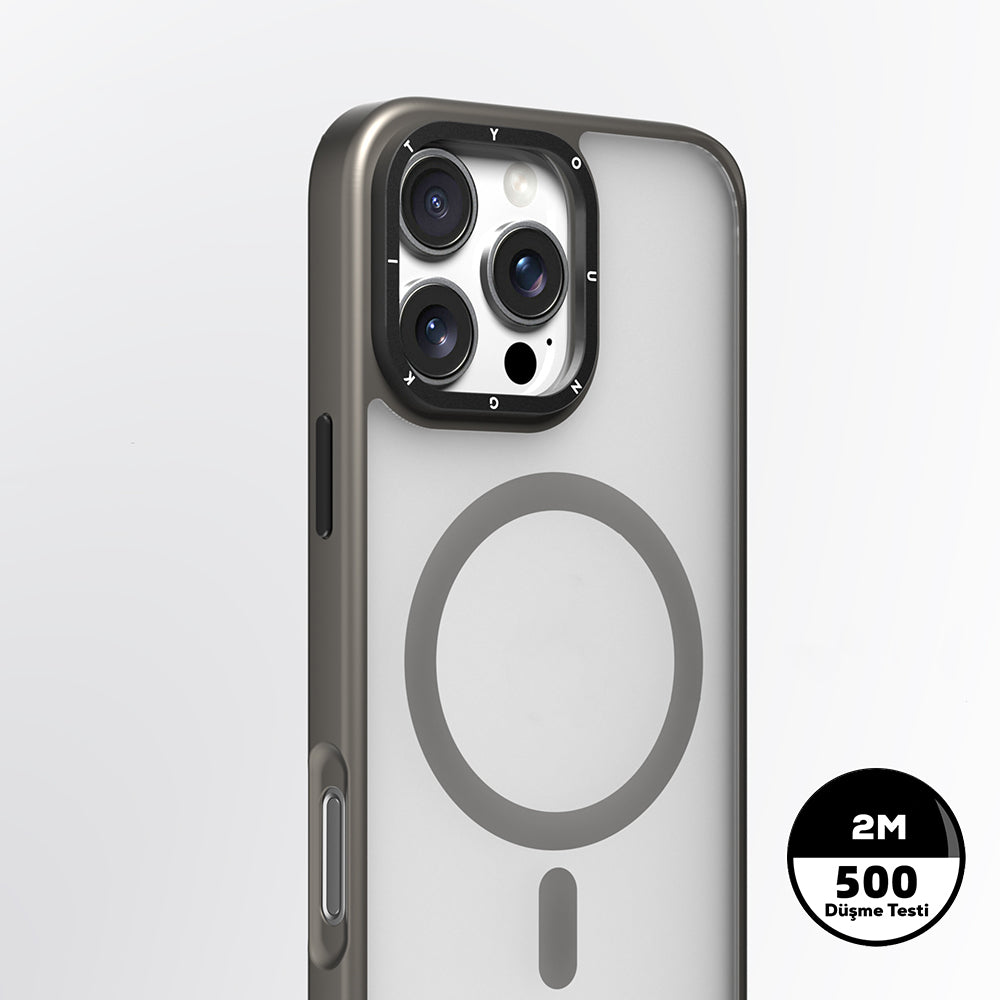 Apple iPhone 16 Pro Max Kılıf M-safe Şarj Özellikli Cam Arka Yüzey TPU Youngkit Gemstone Serisi Kapak Siyah