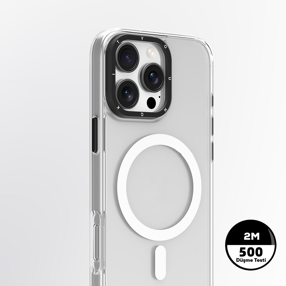 Apple iPhone 16 Pro Max Kılıf M-safe Şarj Özellikli Cam Arka Yüzey TPU Youngkit Gemstone Serisi Kapak Gold