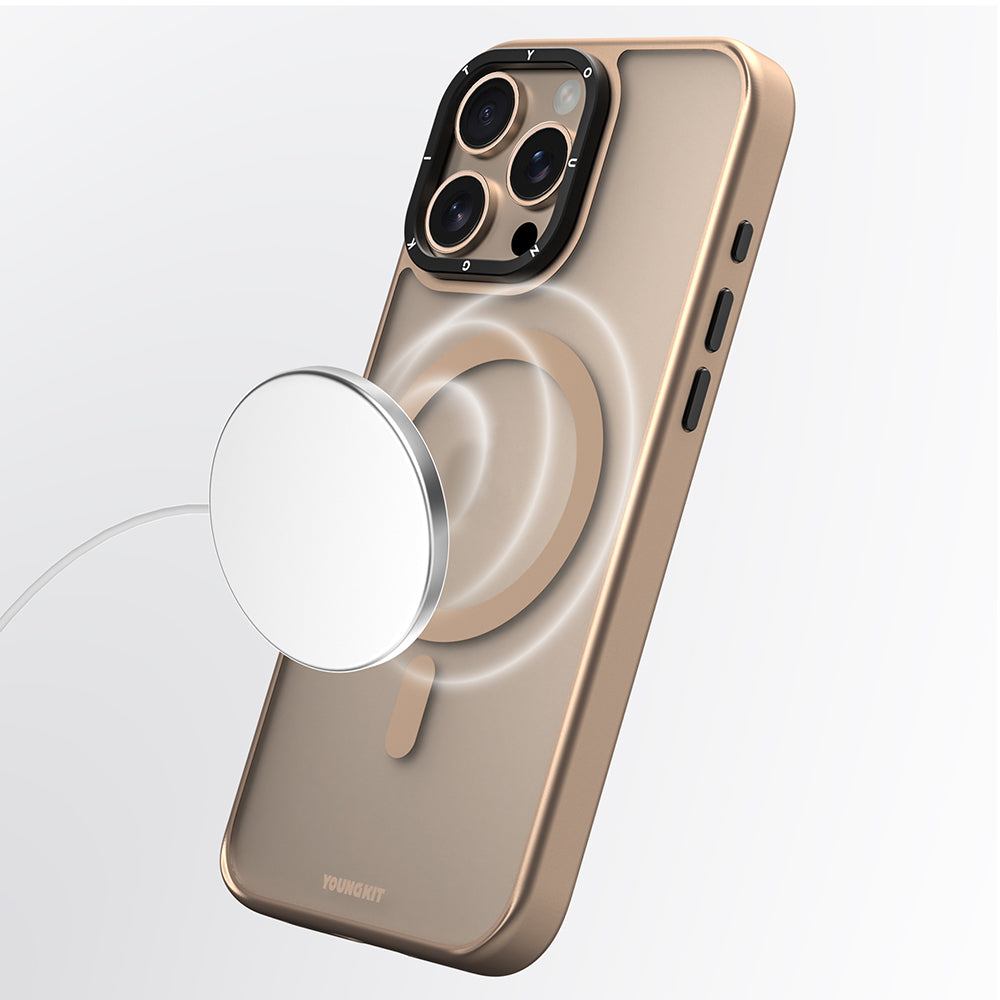 Apple iPhone 16 Pro Max Kılıf M-safe Şarj Özellikli Cam Arka Yüzey TPU Youngkit Gemstone Serisi Kapak Siyah