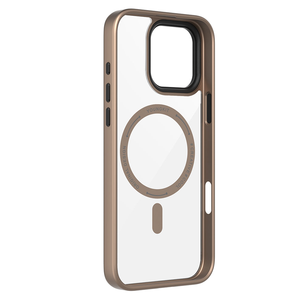 Apple iPhone 16 Pro Max Kılıf M-safe Şarj Özellikli Cam Arka Yüzey TPU Youngkit Gemstone Serisi Kapak Şeffaf