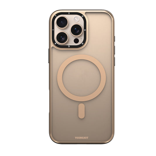 Apple iPhone 16 Pro Max Kılıf M-safe Şarj Özellikli Cam Arka Yüzey TPU Youngkit Gemstone Serisi Kapak Gold