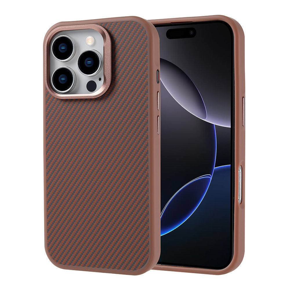 Apple iPhone 16 Pro Max Kılıf M-safe Şarj Özellikli Karbon Fiber Görünümlü Zore Troy Kapak Desert Titanyum