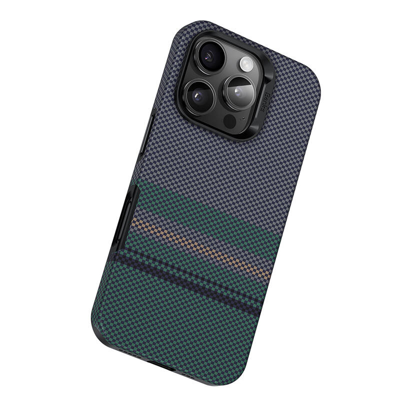 Apple iPhone 16 Pro Max Kılıf M-safe Şarj Özellikli Karbon Fiber Tasarımlı Benks Aurora ArmorPro Kevlar Kapak Siyah