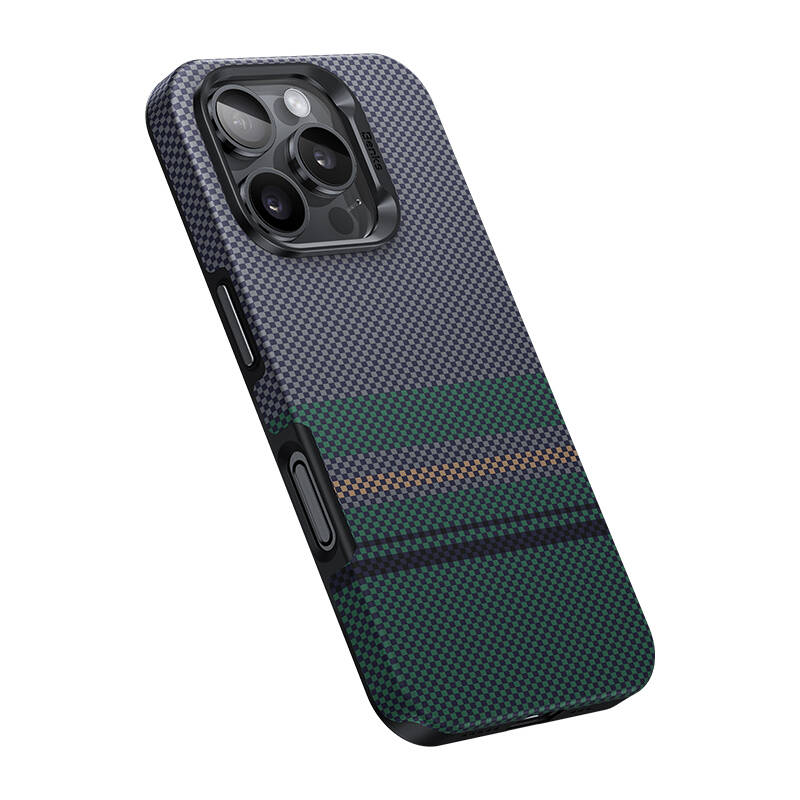 Apple iPhone 16 Pro Max Kılıf M-safe Şarj Özellikli Karbon Fiber Tasarımlı Benks Aurora ArmorPro Kevlar Kapak Siyah
