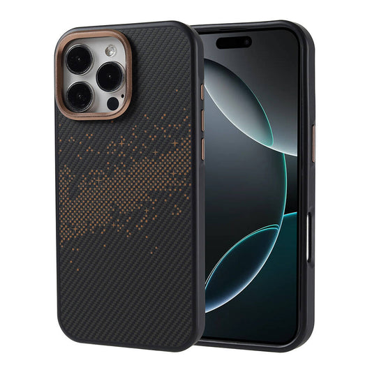 Apple iPhone 16 Pro Max Kılıf M-safe Şarj Özellikli Karbon Fiber Tasarımlı Zore Vave Kapak Gold