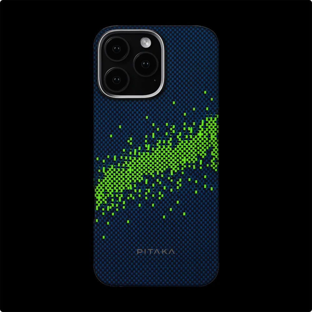 Apple iPhone 16 Pro Max Kılıf M-safe Şarj Özellikli Lumintex Teknolojili Fosforlu Özellikli Aramid Fiber Pitaka Tactile Woven Starpeak Serisi Milky Way Galaxy Kapak Mavi